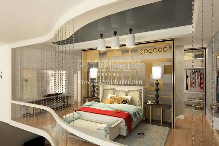 Well-designed master bedroom of the duplex apartment in Agaoglu Maslak 1453