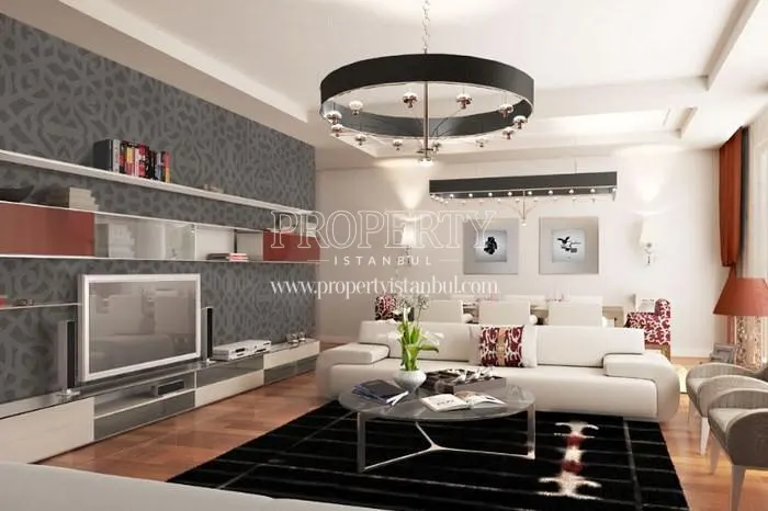 The living room having white lounge suite in Agaoglu Maslak 1453