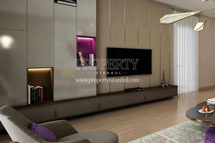 TV unit in the sample apartment's living room in 5. Levent