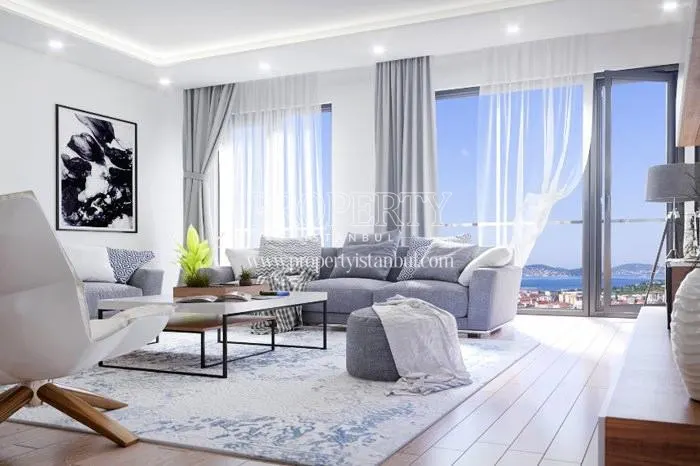 The living room with the sea view in Afraze Kartal