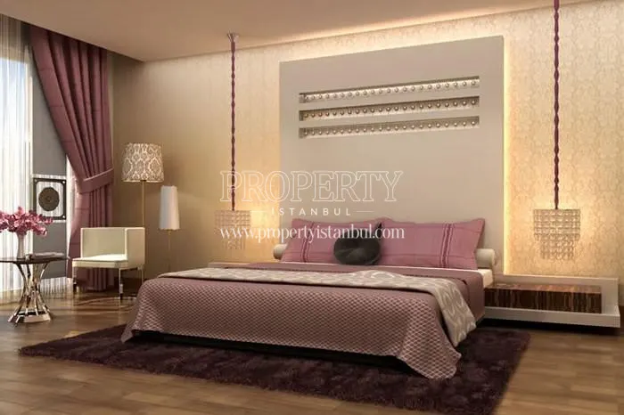 Pink master bed and curtains in the master bedrooms in Agaoglu My World Europe
