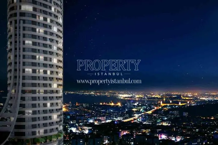Akasya Acibadem tower with the sea view at night