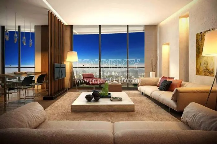The living room with a city view in Akasya Acibadem