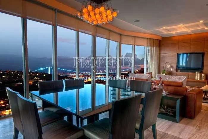 Spacious living room facing the bridge