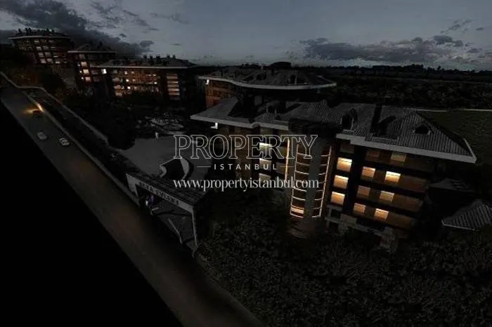 Alya Evleri Sariyer complex at night