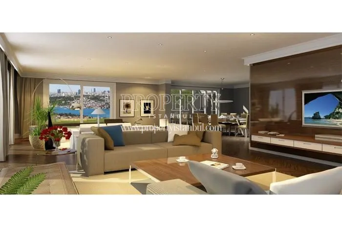 Cream-colored lounge suite in the luxury living room in Antteras