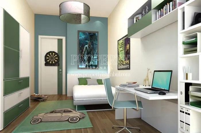Green and white furnished bedroom in Aqua Kavakli