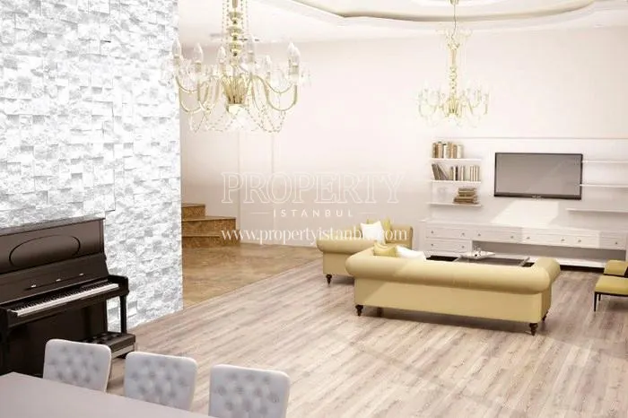 The living room of the duplex unit in Asrin Konaklari