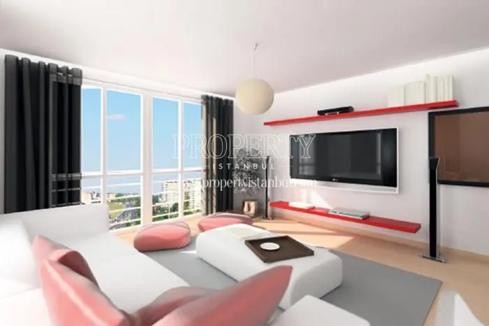 The living room with the city view in Asrin Konutlari
