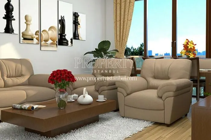 Brown lounge suite in the narrow living room in Azimvera