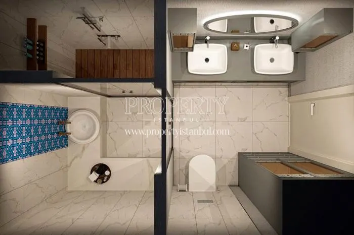 The panoramic view of the bathroom in Azur Marmara project