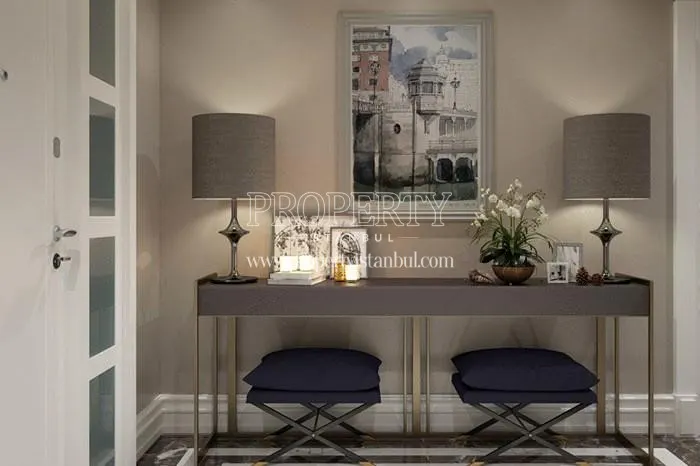 Two small chairs in the hall of the apartments in Bahcesehir Park
