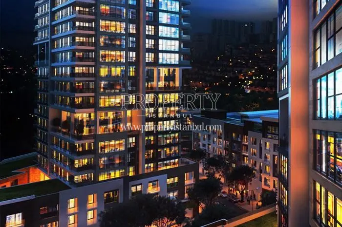 Bahcesehir Park homes at night