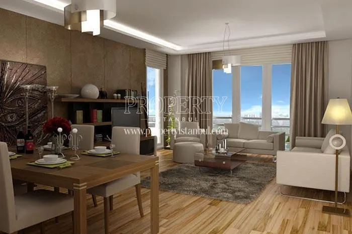 White and brown designed living room in BanuEvleri Ispartakule