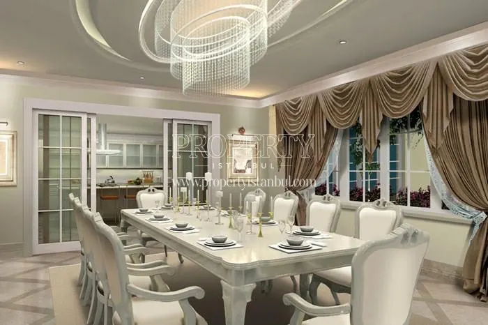The long dining table in the luxury Batimahal villas