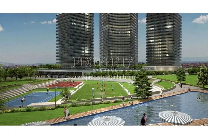 Sports fields and outdoor swimming pool in Batisehir Premium compound
