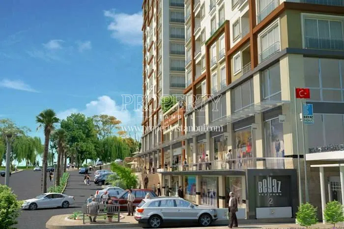 The shopping center is on the ground floor of the Beyaz Rezidans 2 building