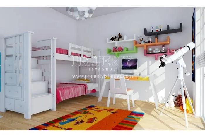 Kids' bedroom with a bunk and telescope in Beykent Locca