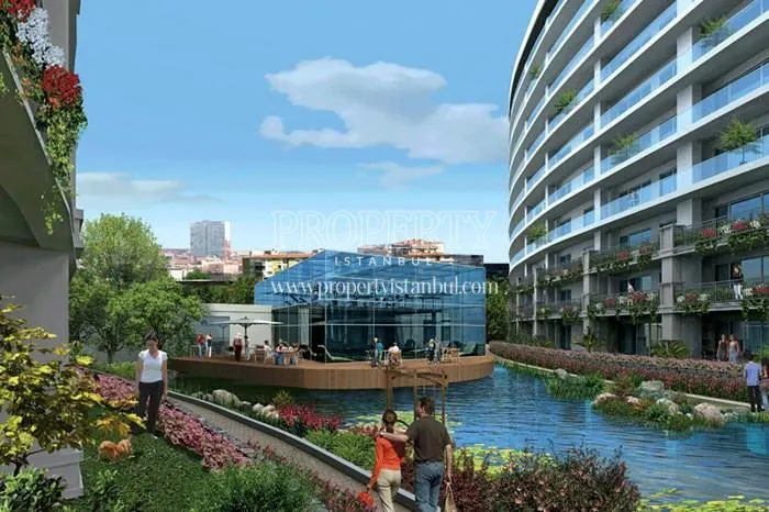 Artificial lake and cafe in the Blue Planet compound