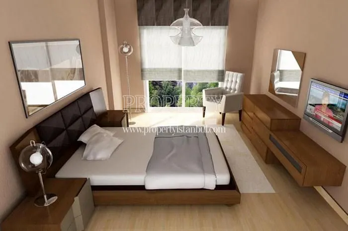 The master bedroom with the forest view in Blue Residence