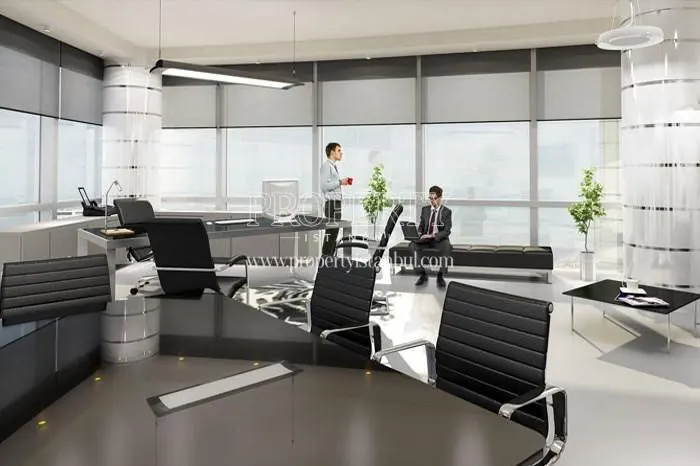 Black office furniture in one of the offices in Bomonti Business Center