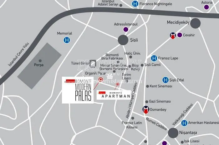 The location of Bomonti Modern Palas