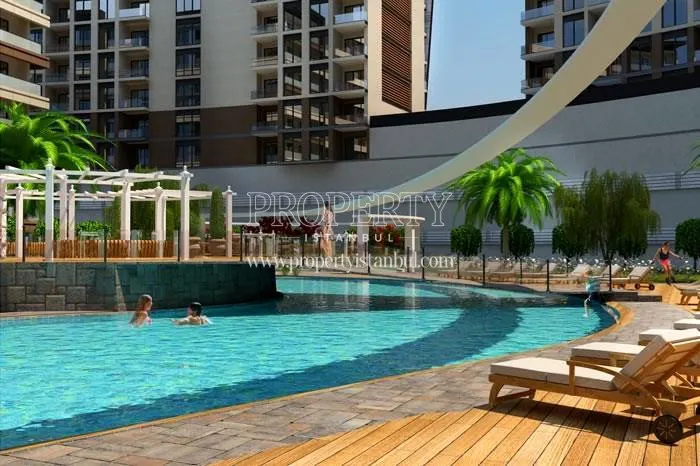Botanica Istanbul residents swimming in the compound pool