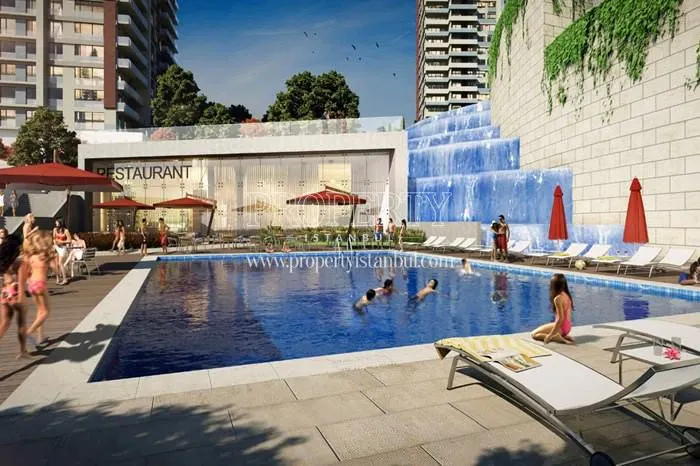 Bulvar Istanbul residents swimming in the compound