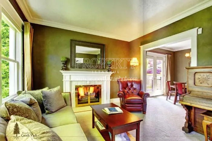 Spacious living room with a fireplace in Camli Vadi Konaklari