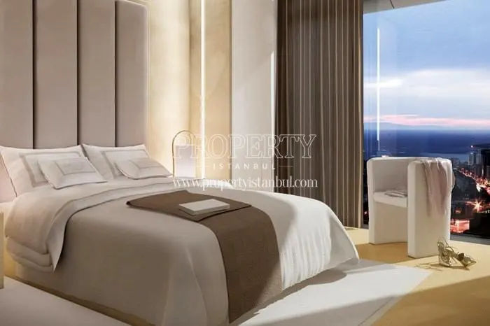 The master bedroom with a sea view in Ciftci Towers