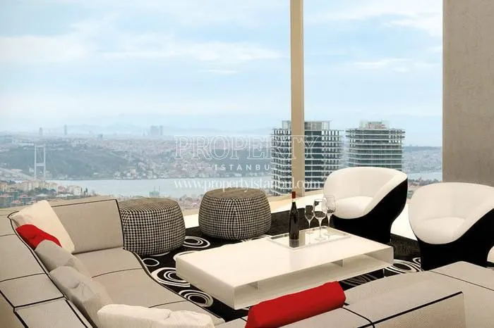 The living room facing the Bosphorus in Ciftci Towers