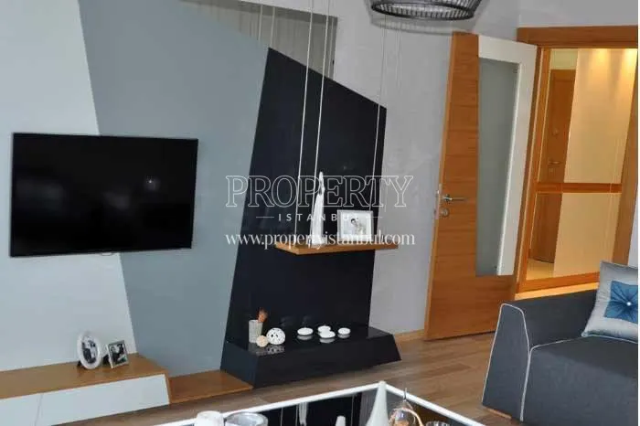 The living room with a wooden door in Cornerlife Gunesli