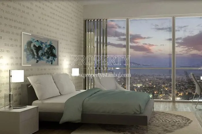The master bedroom with the sea view in Cukurova Tower