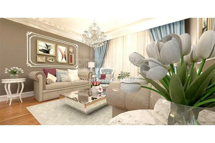 Elegant white designed living room in DNZ Kurtkoy