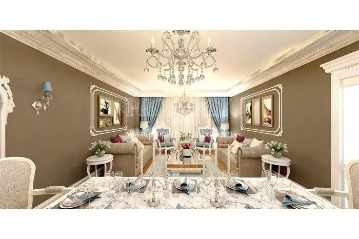 Elegant white designed living room in DNZ Kurtkoy