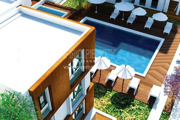 The panoramic view of the Dencity Tuzla compound's swimming pool