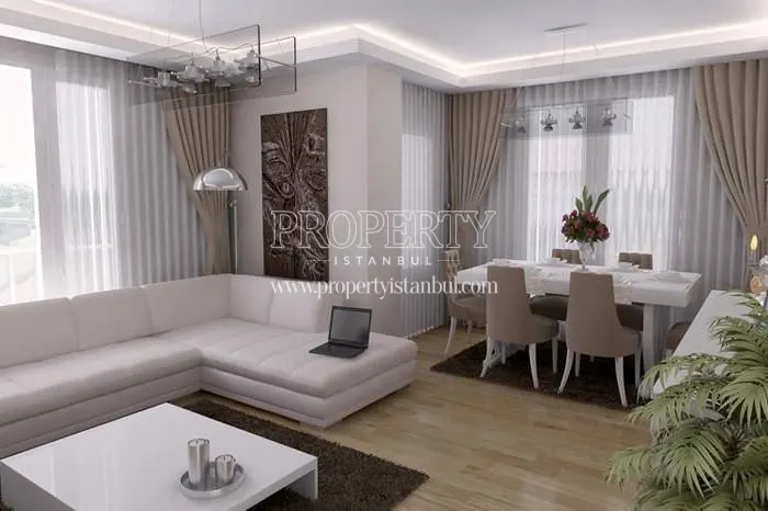 White and furnished living room in Duman Park Evleri