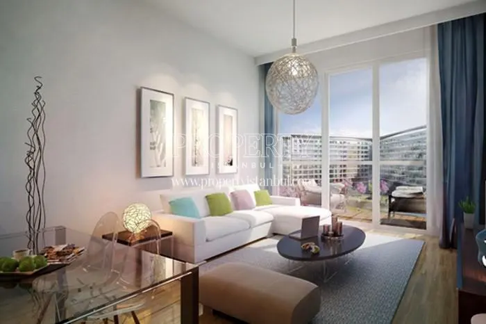 Small white corner sofa in the living room in Dumankaya Konsept Halkali