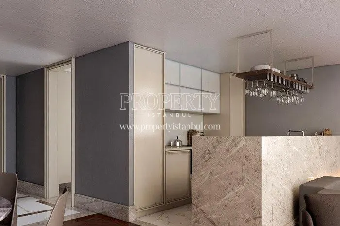Kitchen designed like a bar counter in Elysium Es Beykoz apartments