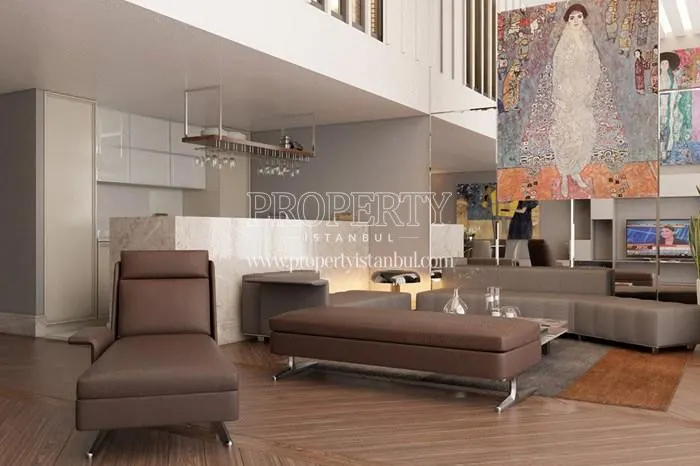The luxury living room of the duplex unit in Elysium Es Beykoz