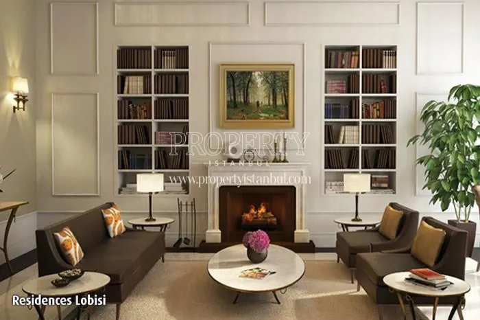 Luxury living room with a fireplace in Emaar Square