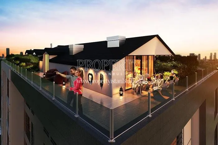 The happy family resting on the penthouse's terrace in Entepe Kagithane