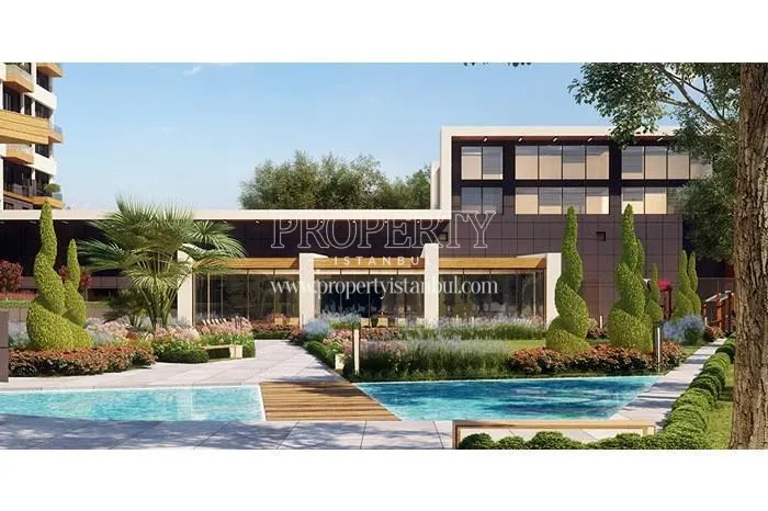 Outdoor swimming pool in the Erguvan Premium Residence garden