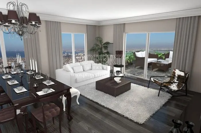 Luxury living room with a city view in Evim Kadikoy