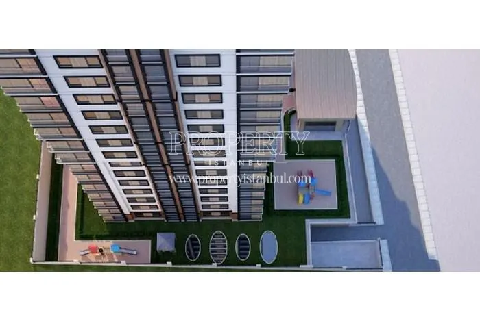 The view of the Feza Park Evleri Gunesli compound garden from above