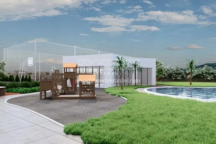 The outdoor swimming pool near the basketball court in FlamingoBlu Mimarsinan