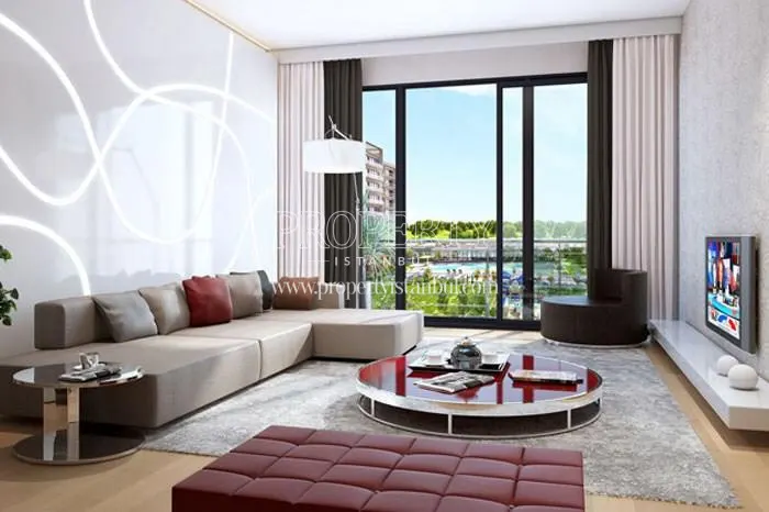 The living room facing the swimming pool in Glow 3