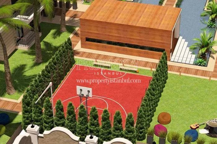 The basketball court in the Gold Life Tuzla compound