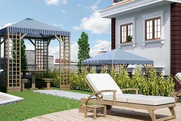 Sunbed and wooden pergola in Gravur Zekeriyakoy Villalari