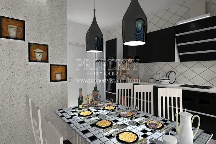 Black and white dining room in Guverte Evleri